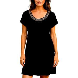 Violet Medium Women's Black Beaded Short Sleeve Dress Miss Size 8 10 M